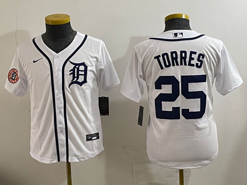 Youth 2025 Detroit Tigers #25 Torres White Game Nike MLB Jersey style 3